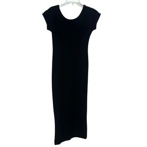 Jump Apparel Co‎ Black Velvet Cap Sleeve Maxi Dress Back Slit Large Y2K Evening